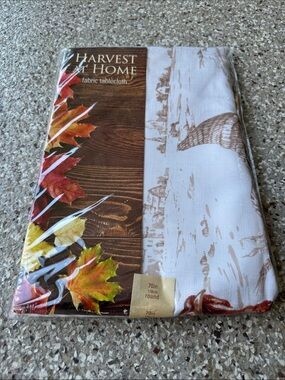 Harvest At Home Fall Leaf Fabric Tablecloth - White & Brown BRAND NEW